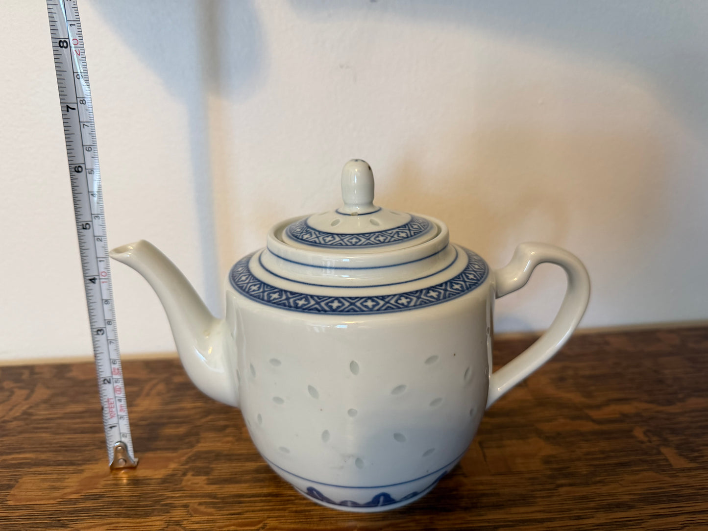 Chinese Blue and White Porcelain Teapot Featuring Rice Grain Pattern