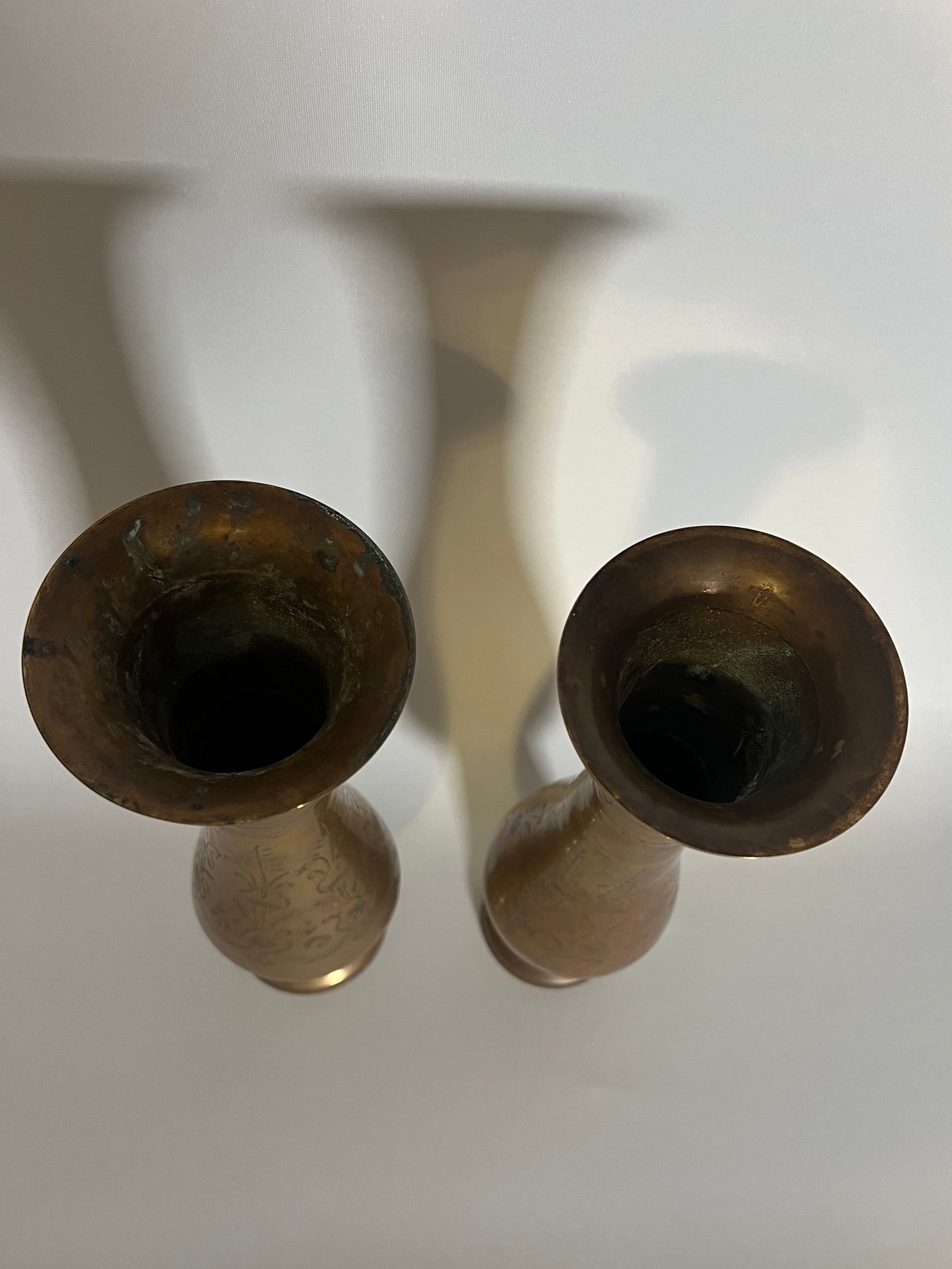 Pair of Etched Brass Vases