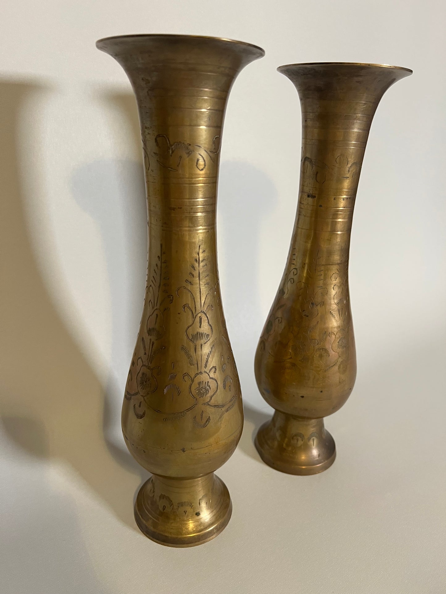 Pair of Etched Brass Vases