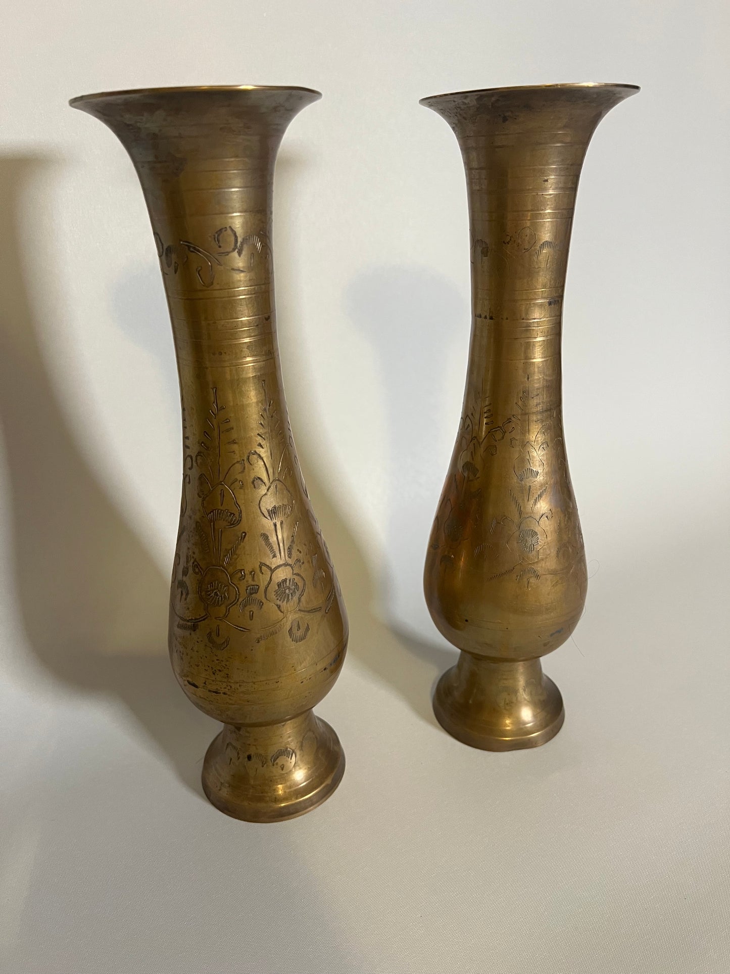 Pair of Etched Brass Vases