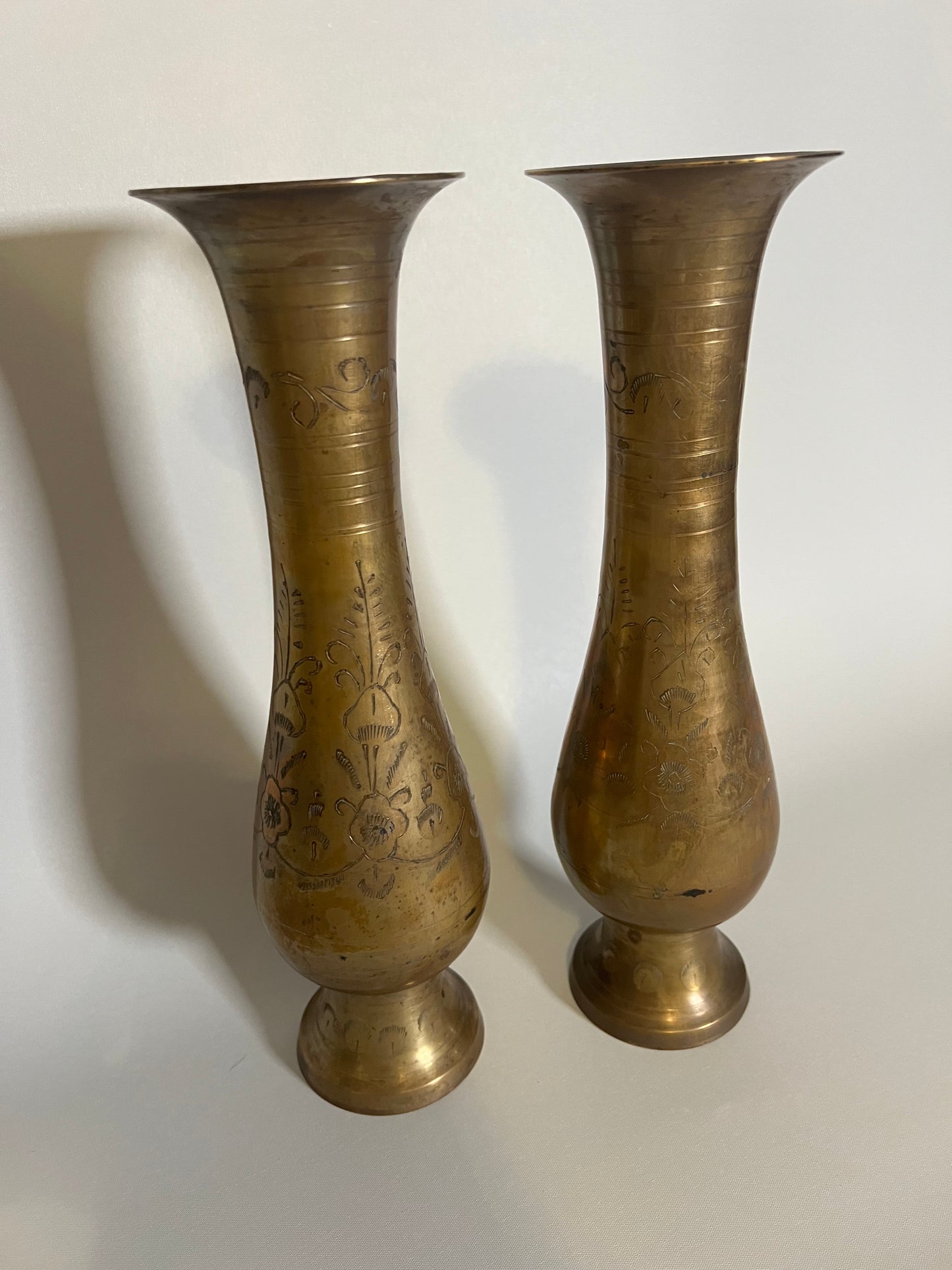 Pair of Etched Brass Vases