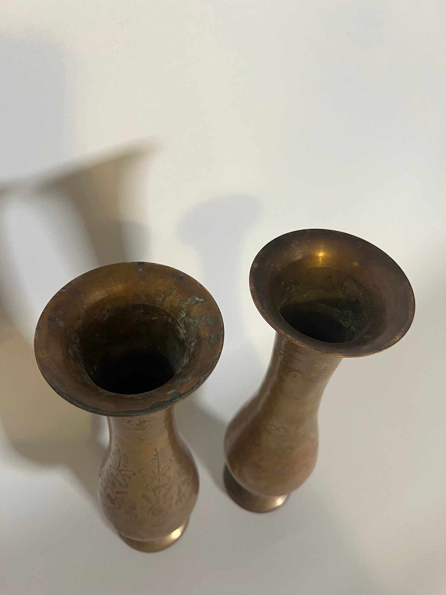 Pair of Etched Brass Vases