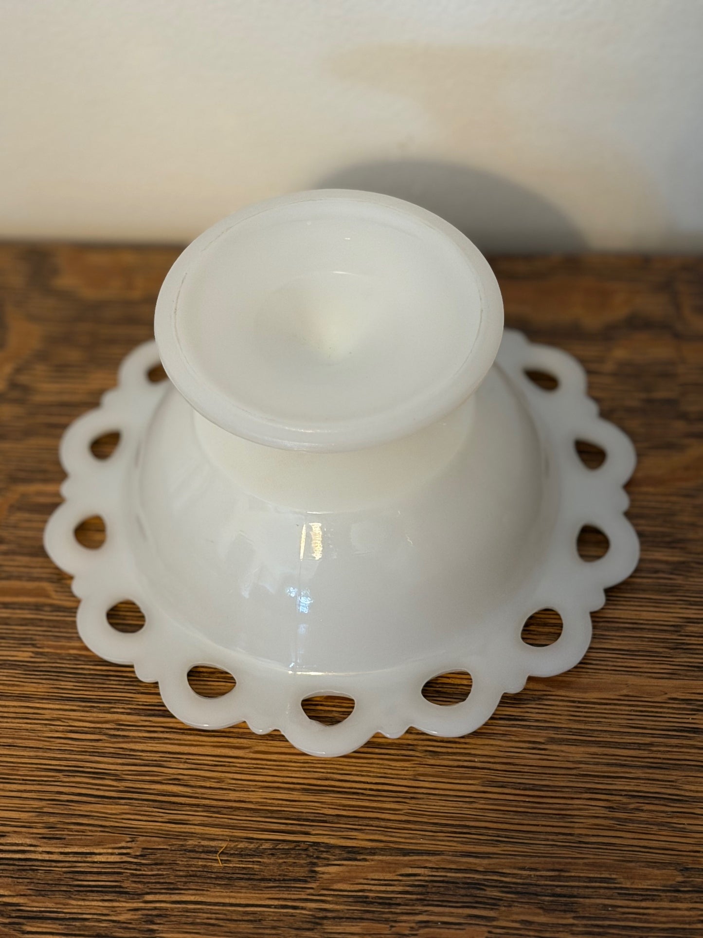 Anchor Hocking Old Colony Lace Edge Milk Glass Pedestal Bowl