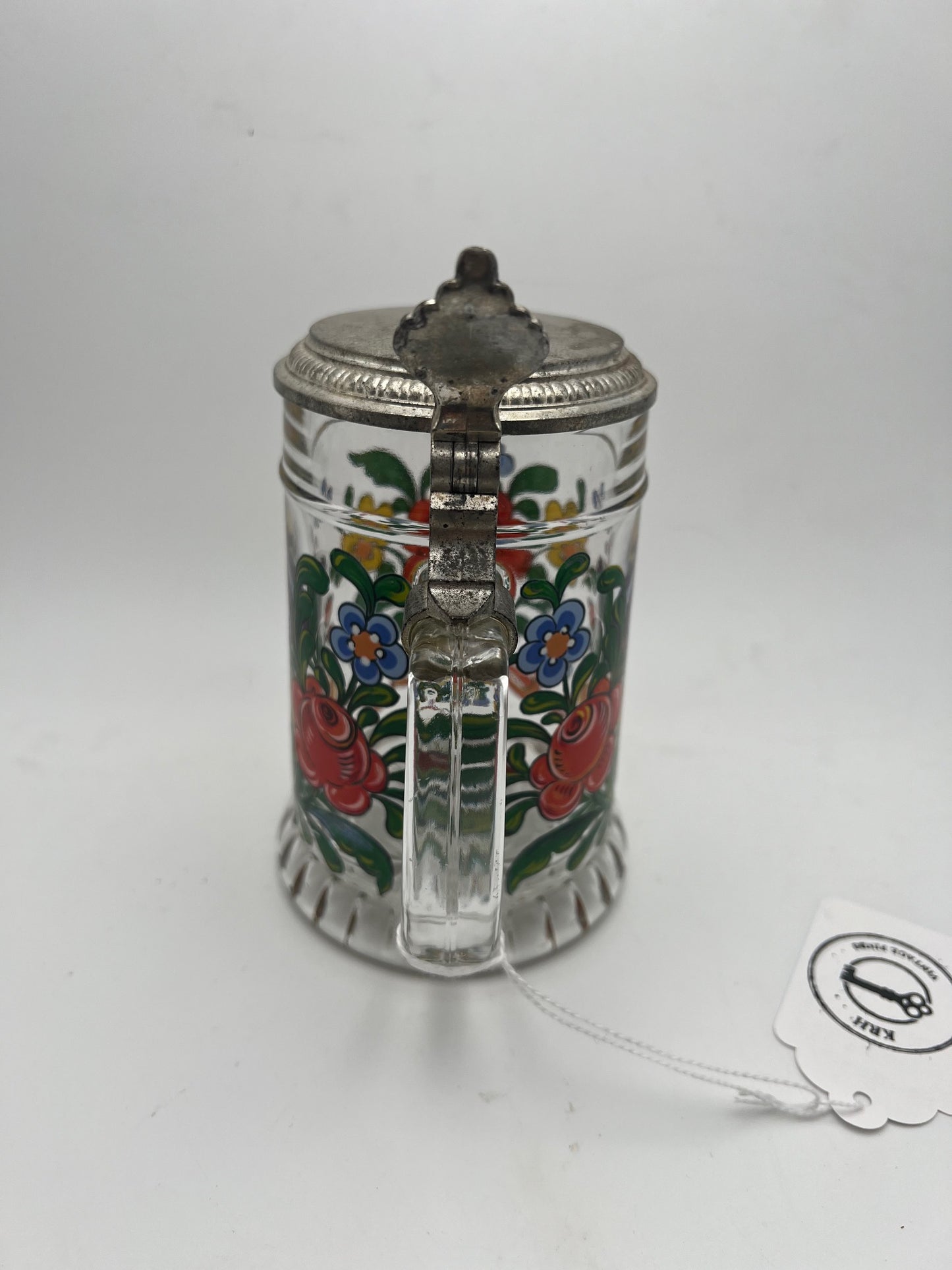 Hand Painted Glass Stein w/ Pewter Lid, Made in W. Germany