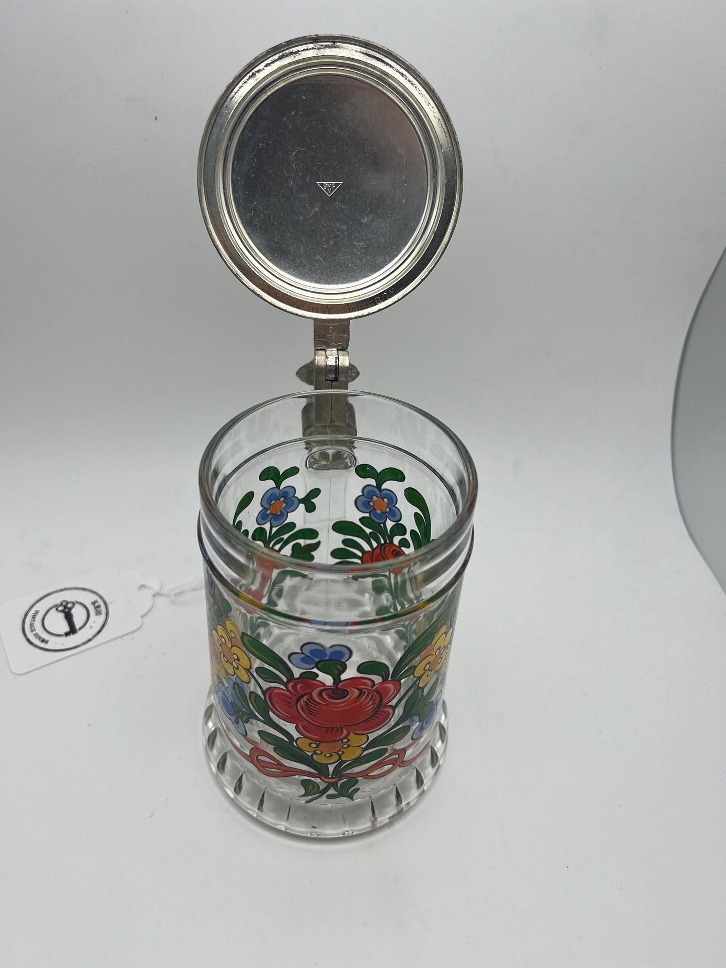 Hand Painted Glass Stein w/ Pewter Lid, Made in W. Germany