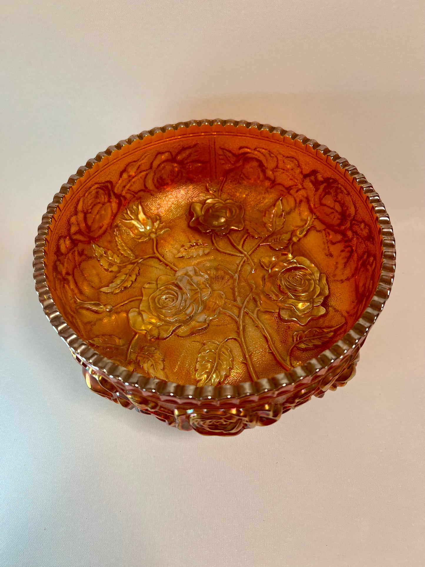 Imperial Carnival Glass Fernery Bowl - Lustre Rose Marigold
