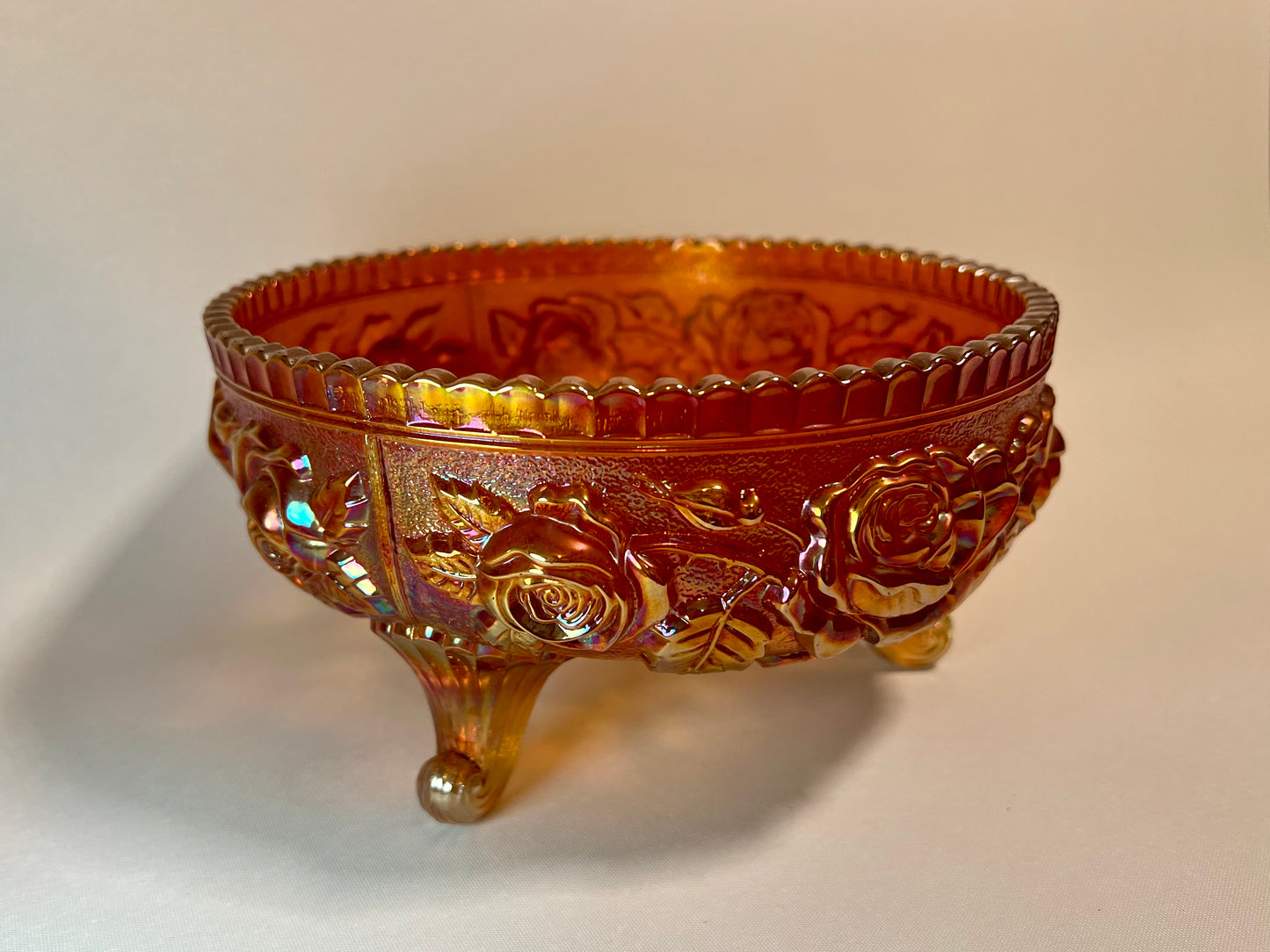 Imperial Carnival Glass Fernery Bowl - Lustre Rose Marigold