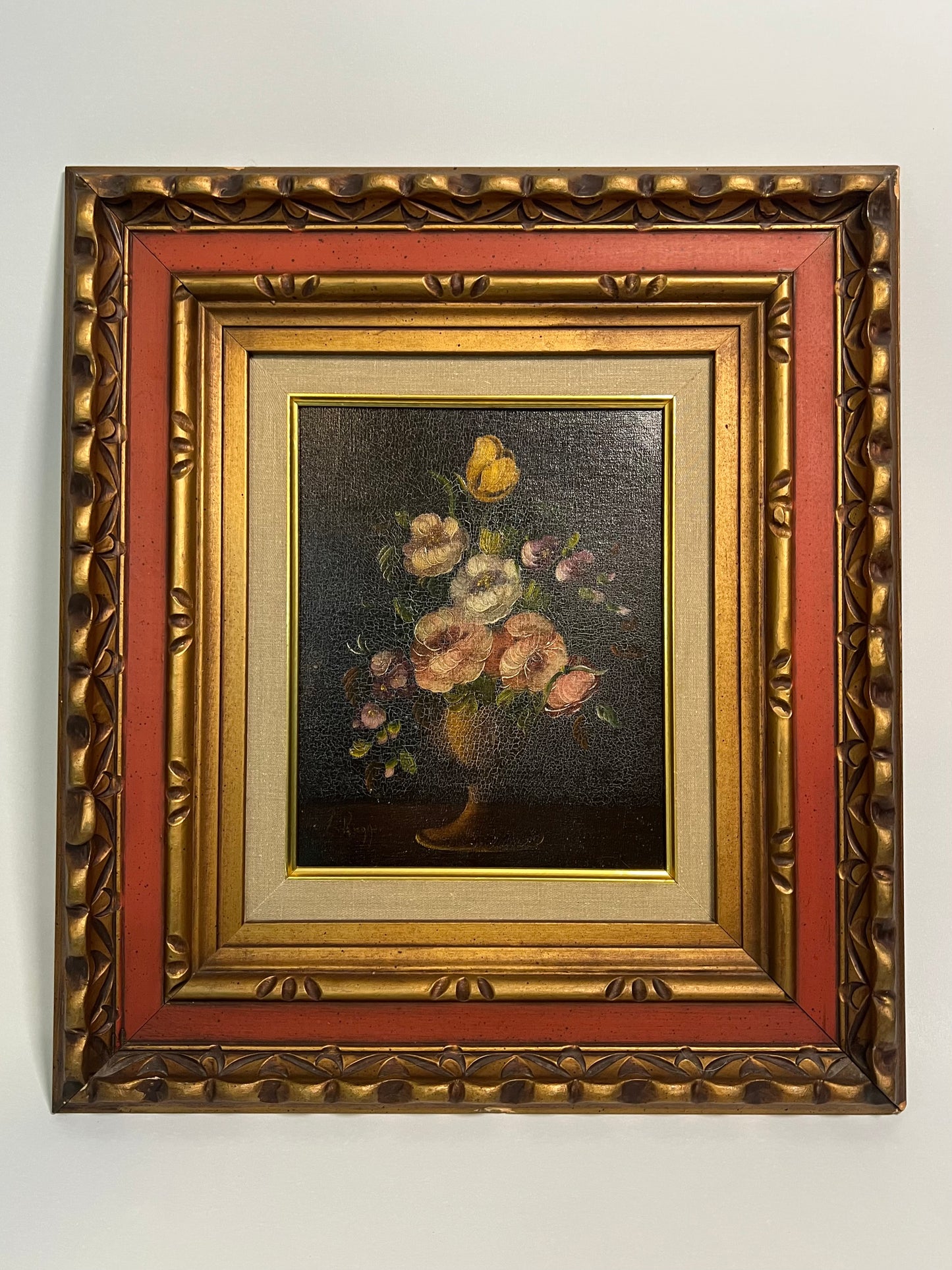 Framed Still Life Floral Oil Painting on Canvas by L. Ruggeri, Signed
