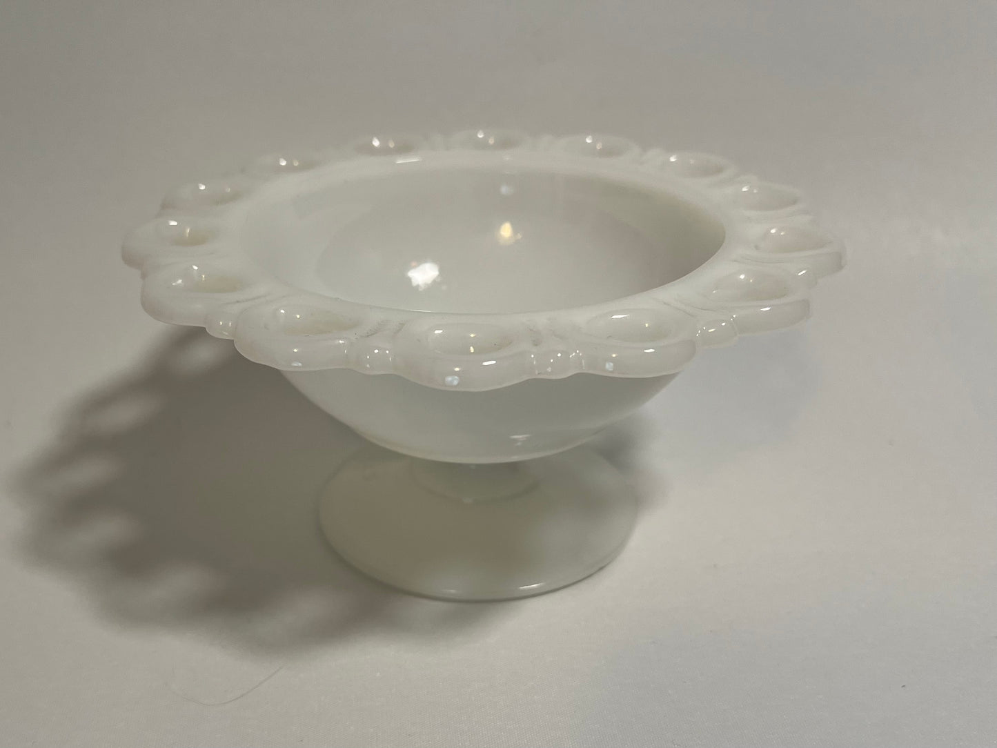 Anchor Hocking Old Colony Lace Edge Milk Glass Pedestal Bowl