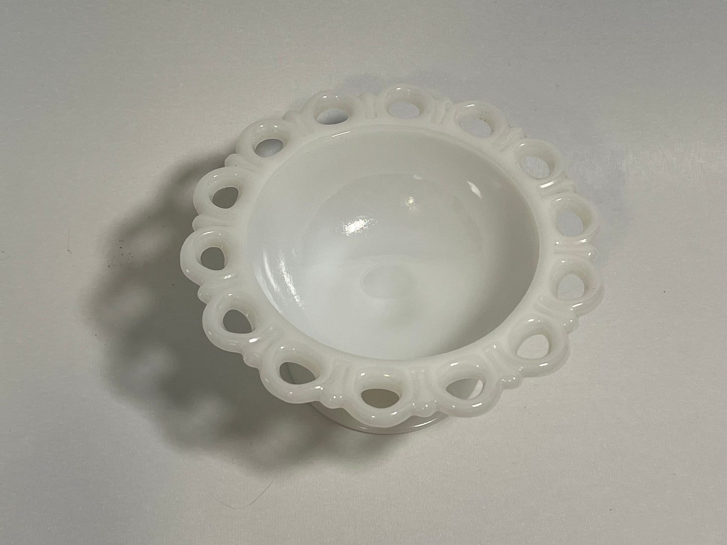 Anchor Hocking Old Colony Lace Edge Milk Glass Pedestal Bowl