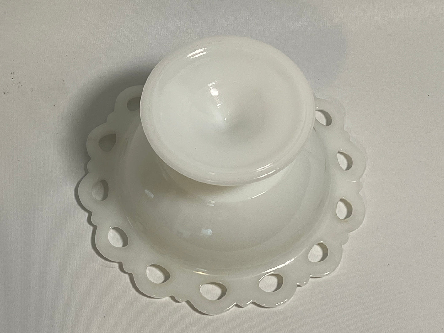 Anchor Hocking Old Colony Lace Edge Milk Glass Pedestal Bowl