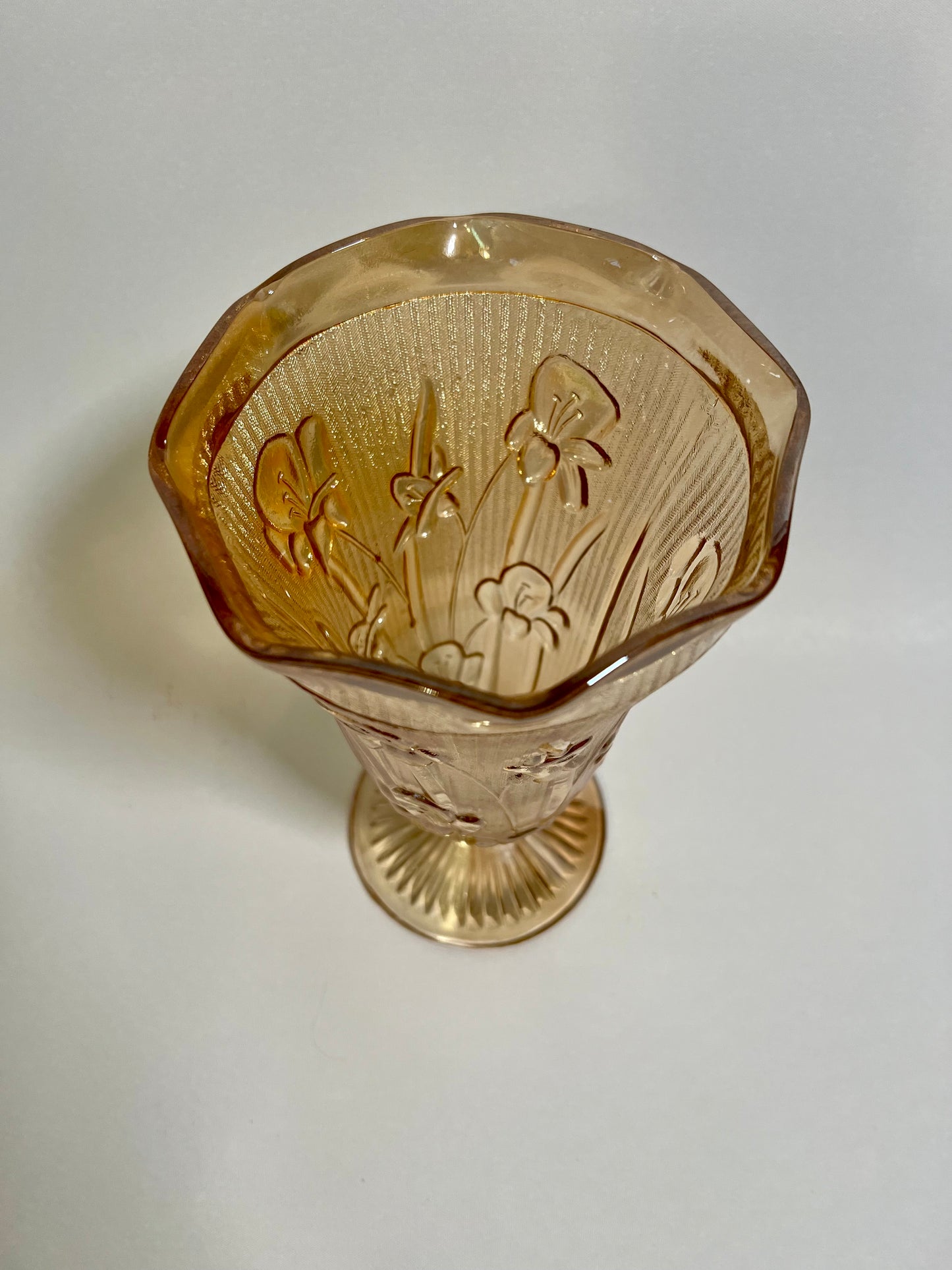 Iris & Herringbone Carnival Glass Vase by Jeannette Glass Company