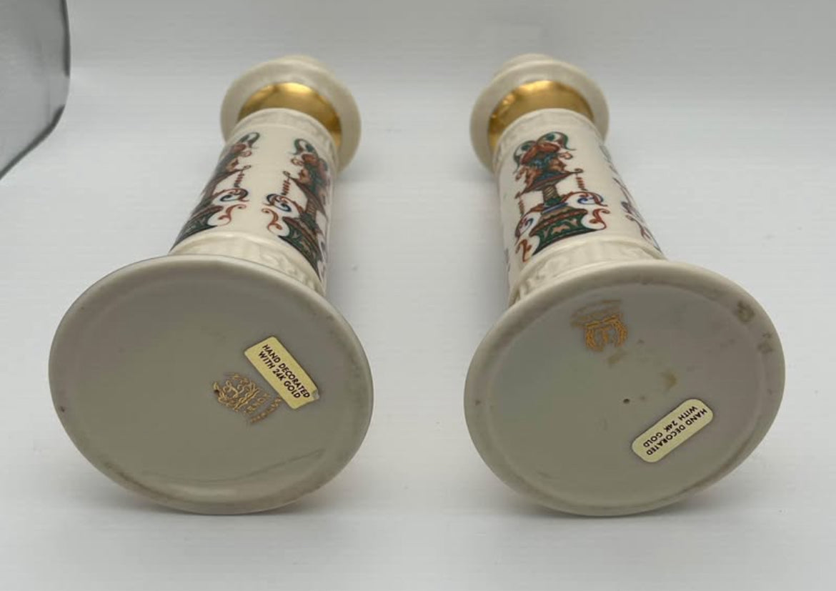 Pair of Lenox Lido Candlestick Holders; Discontinued Pattern; Hand Decorated with 24 k Gold