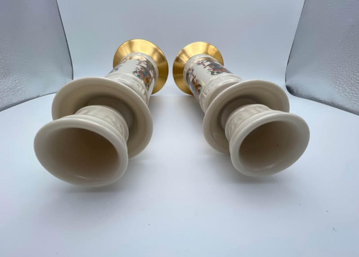 Pair of Lenox Lido Candlestick Holders; Discontinued Pattern; Hand Decorated with 24 k Gold