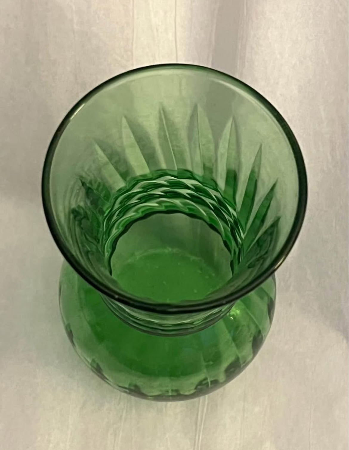 Vintage Anchor Hocking Green Glass Vase, Ribbed Swirl