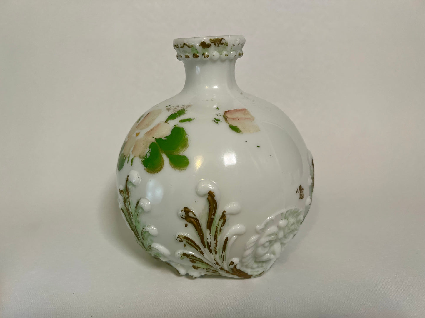 Antique Hand Painted Dithridge Milk Glass Barber Bottle