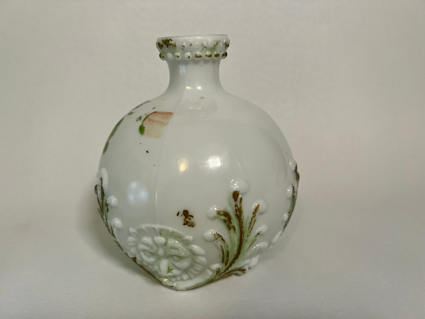 Antique Hand Painted Dithridge Milk Glass Barber Bottle