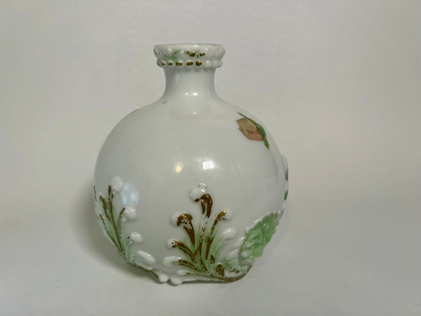 Antique Hand Painted Dithridge Milk Glass Barber Bottle