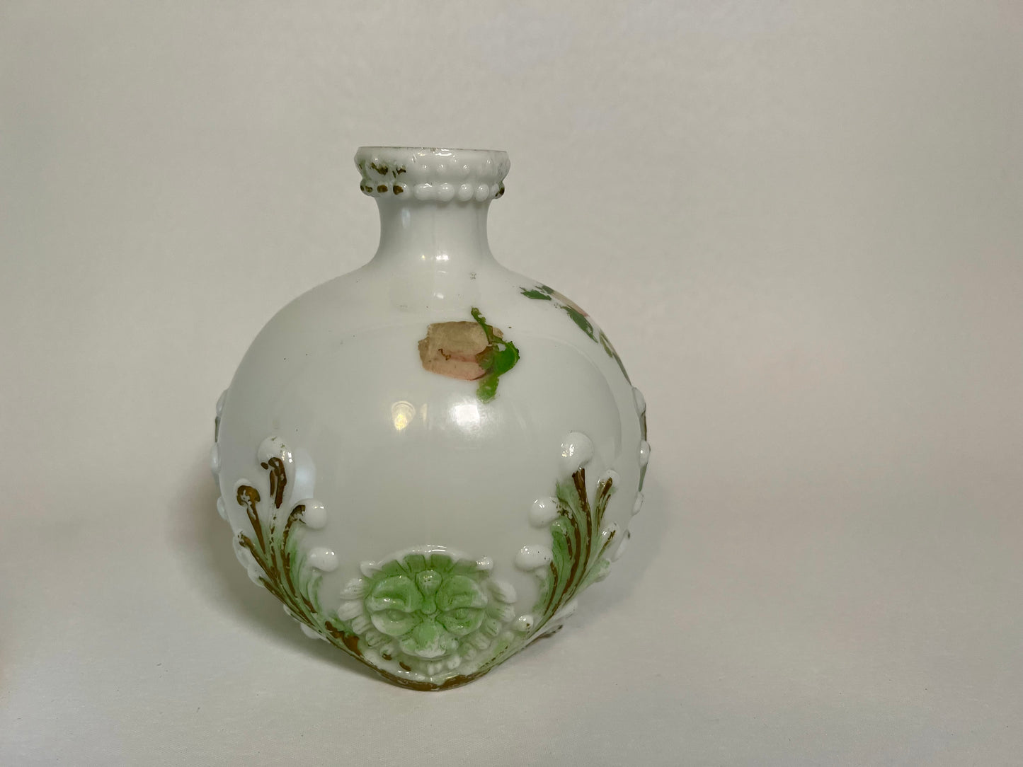 Antique Hand Painted Dithridge Milk Glass Barber Bottle