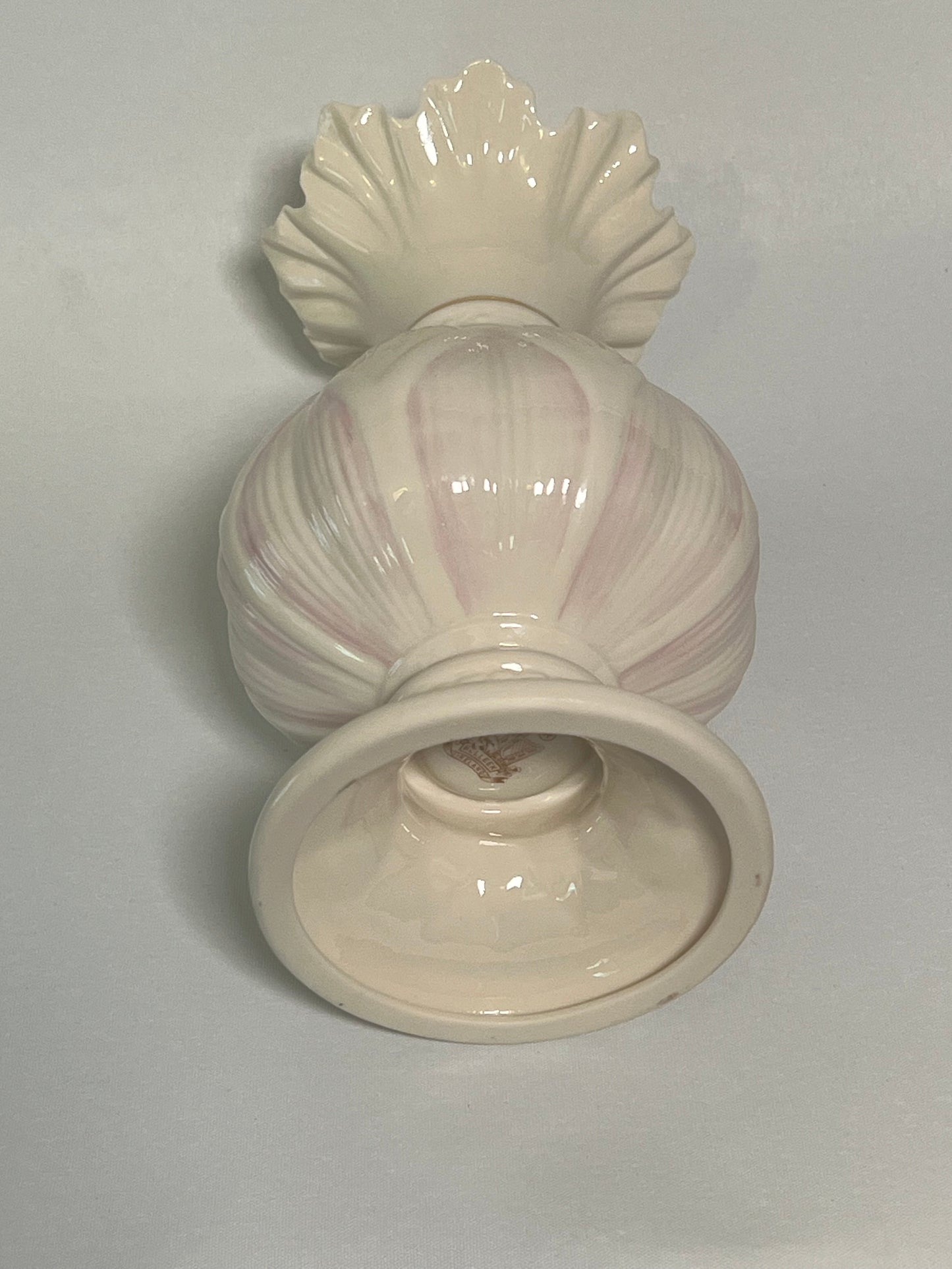 Belleek Irish Porcelain Lotus Blossom Vase w/ Pink Highlights and Gold Trim