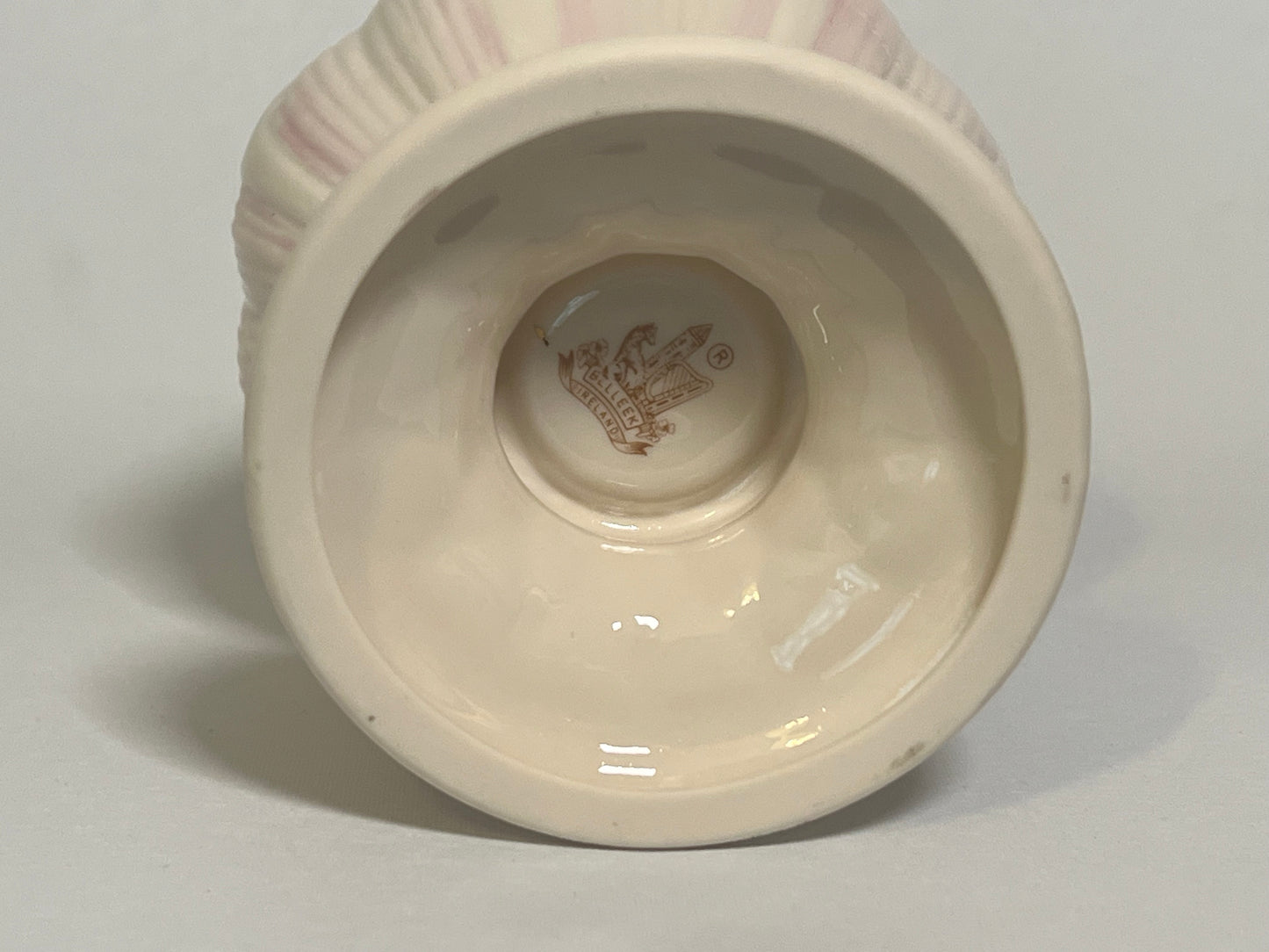 Belleek Irish Porcelain Lotus Blossom Vase w/ Pink Highlights and Gold Trim
