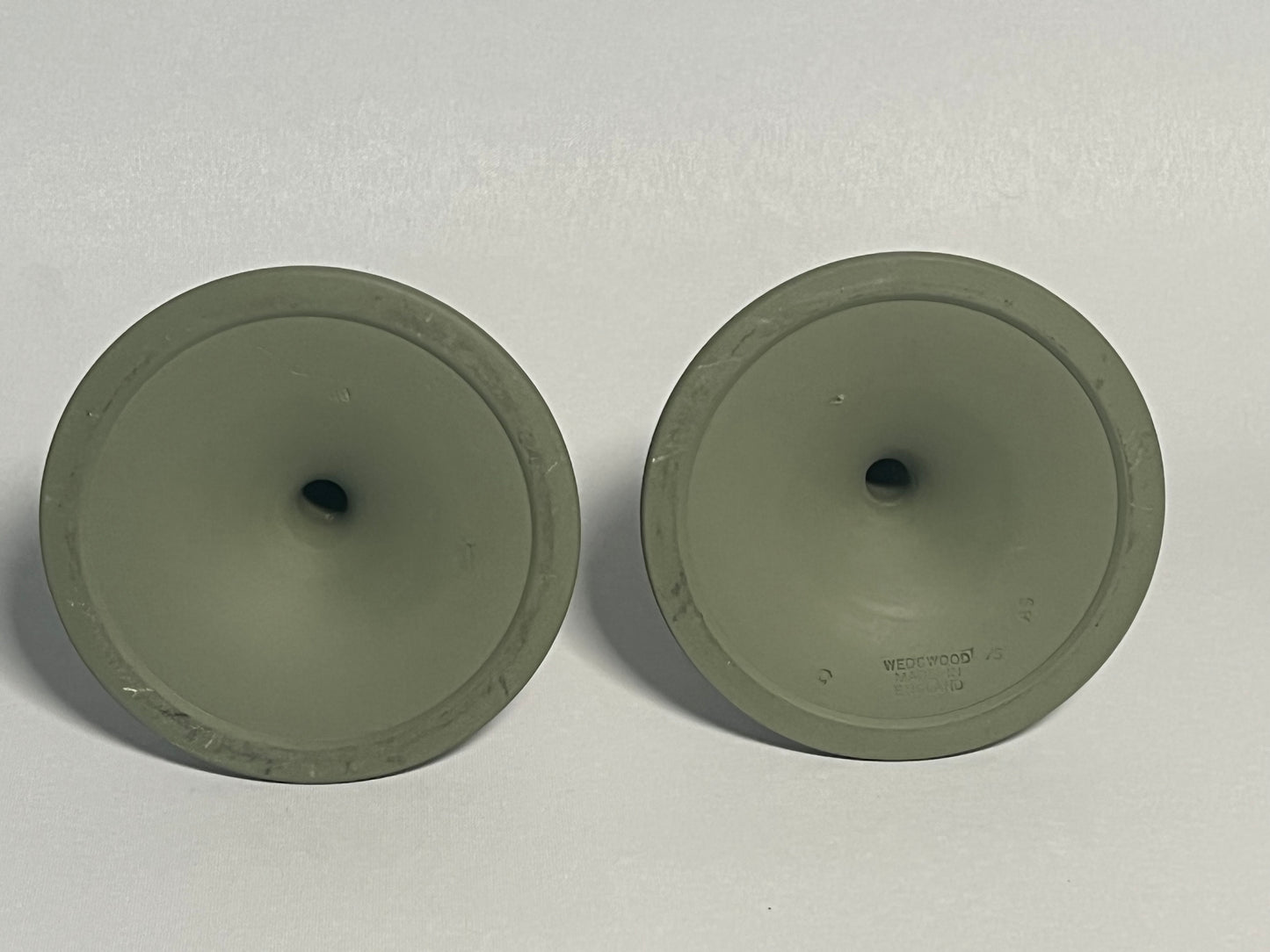 Pair of Wedgwood Green Jasperware Candlesticks