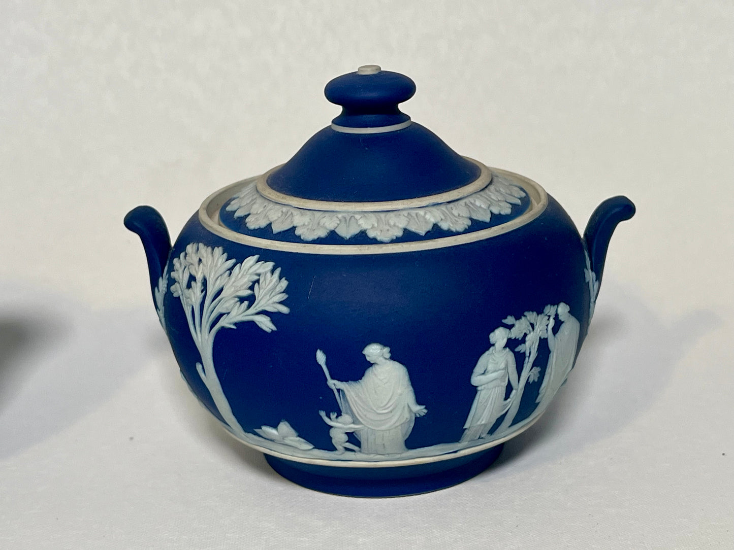 Cobalt Blue Wedgwood Jasperware Creamer (1930) and Sugar Dish (1936)