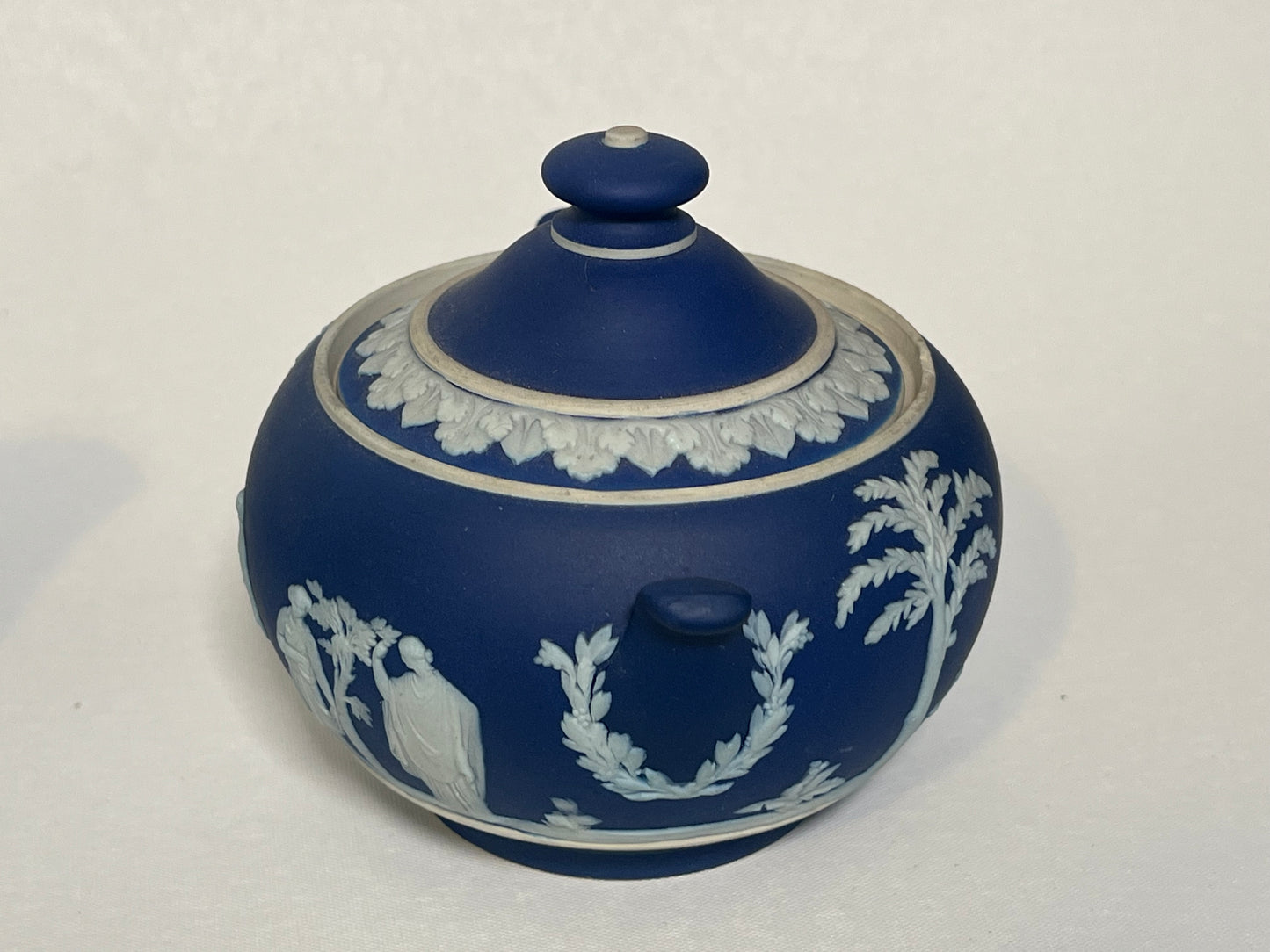 Cobalt Blue Wedgwood Jasperware Creamer (1930) and Sugar Dish (1936)