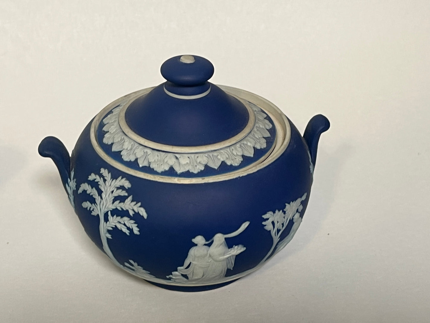 Cobalt Blue Wedgwood Jasperware Creamer (1930) and Sugar Dish (1936)