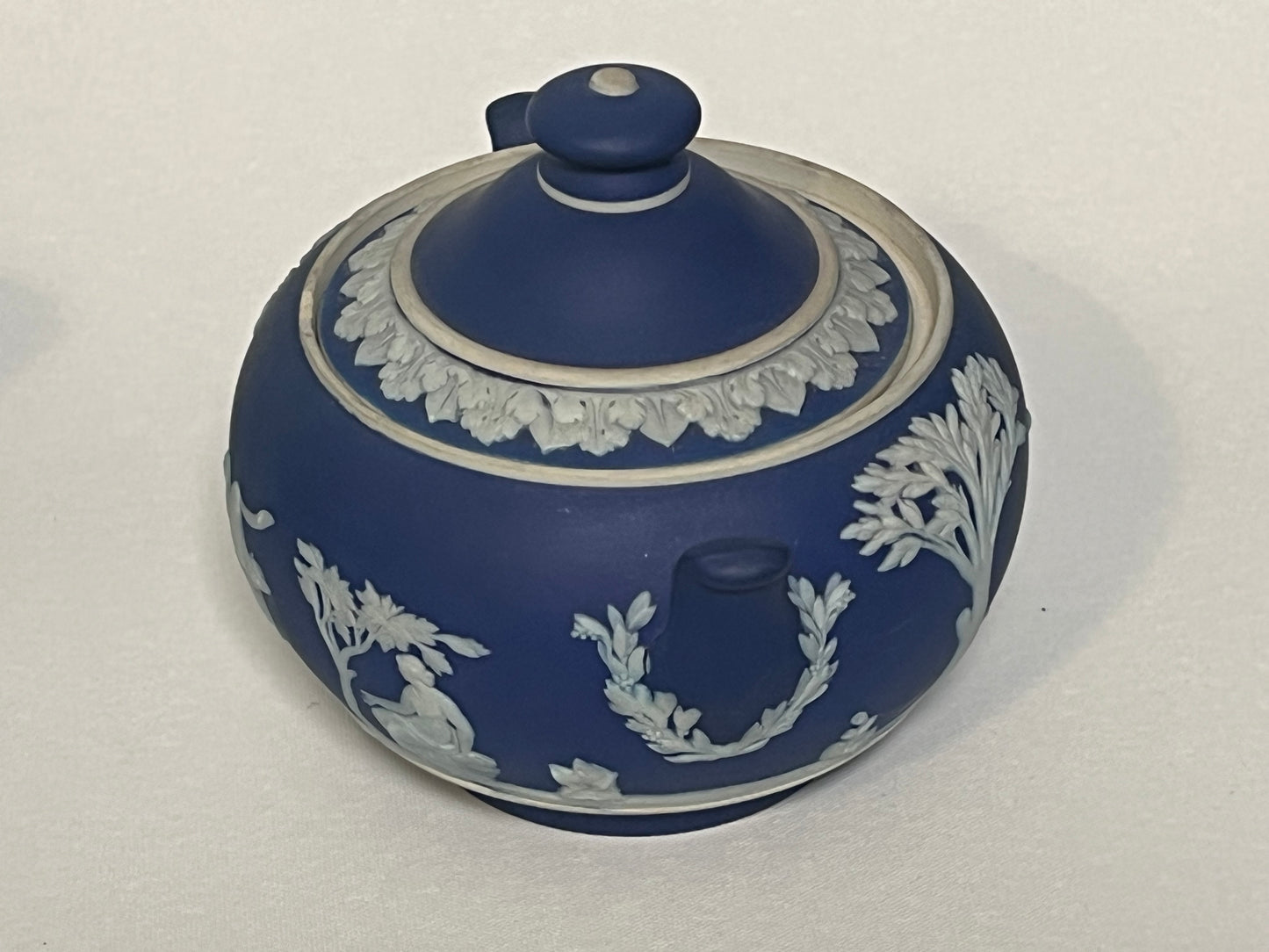 Cobalt Blue Wedgwood Jasperware Creamer (1930) and Sugar Dish (1936)