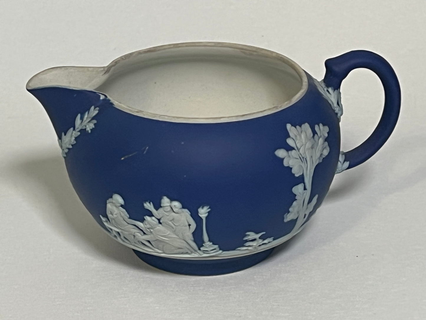 Cobalt Blue Wedgwood Jasperware Creamer (1930) and Sugar Dish (1936)