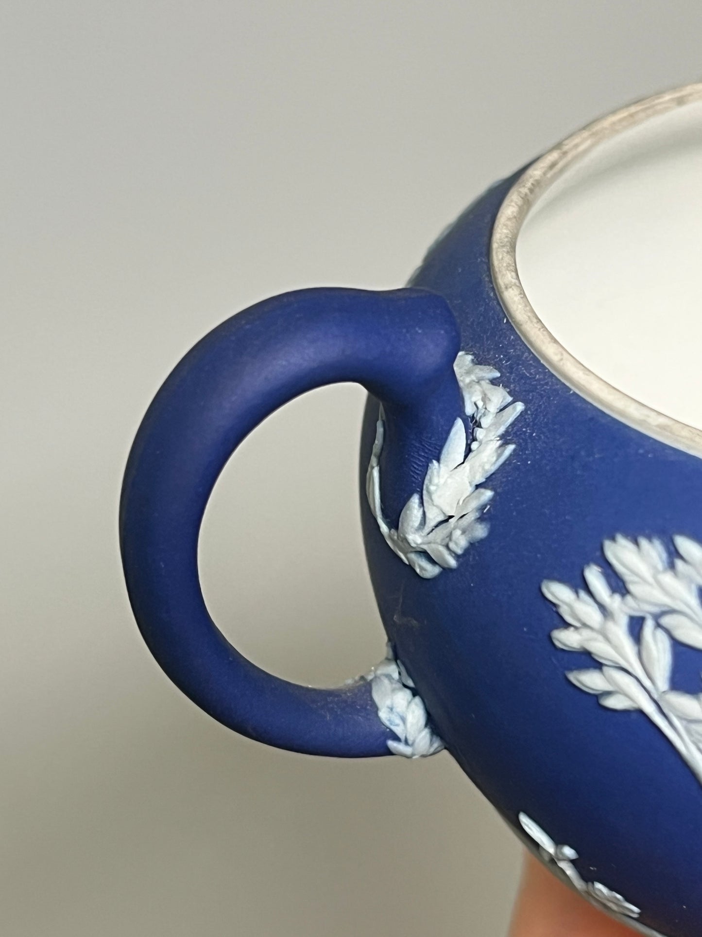 Cobalt Blue Wedgwood Jasperware Creamer (1930) and Sugar Dish (1936)