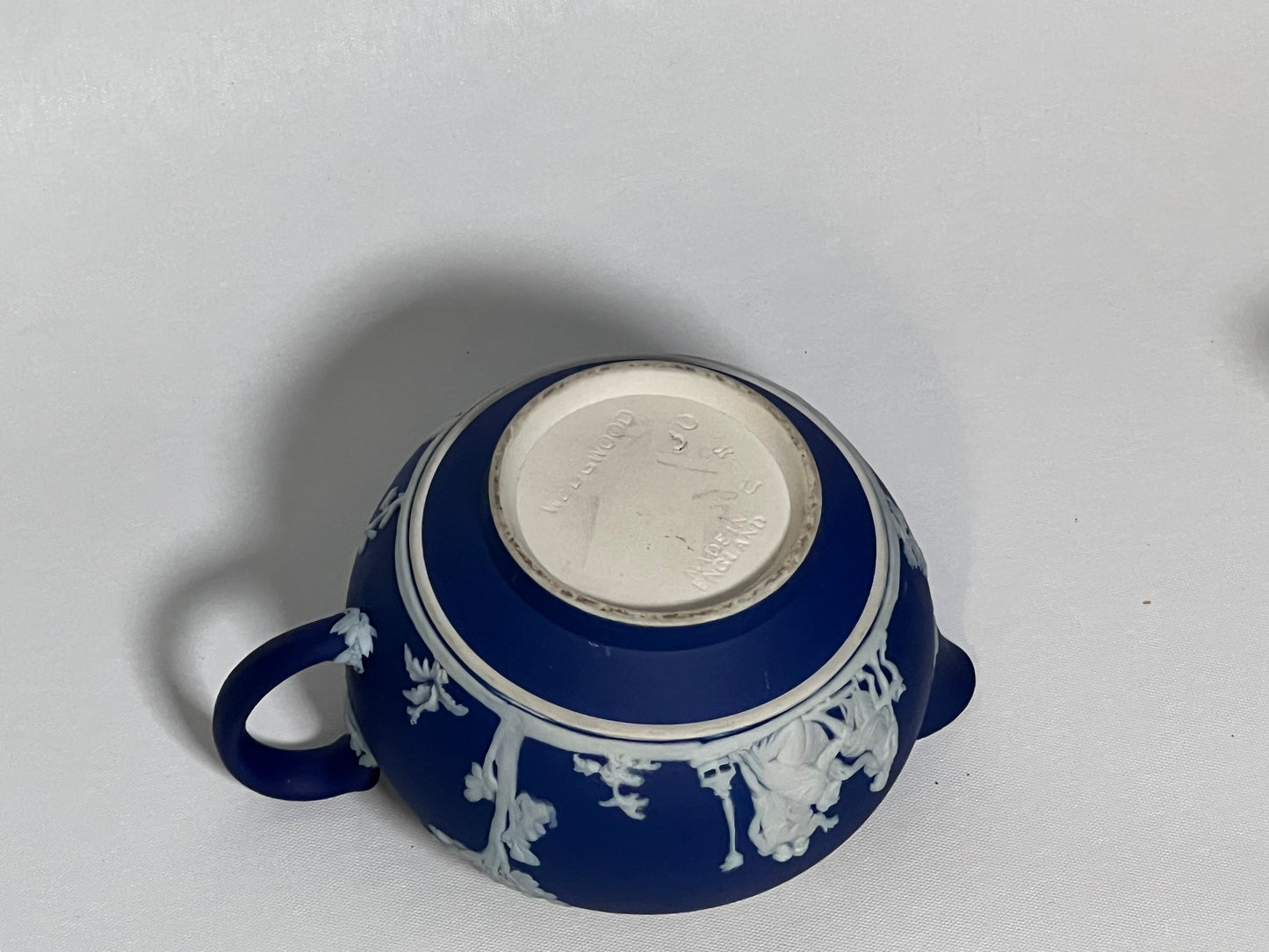 Cobalt Blue Wedgwood Jasperware Creamer (1930) and Sugar Dish (1936)