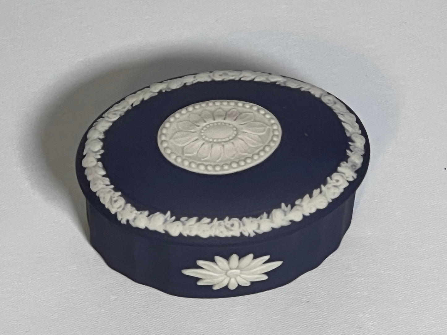 Wedgwood Portland Blue Jasperware Trinket Dish w/ Lid