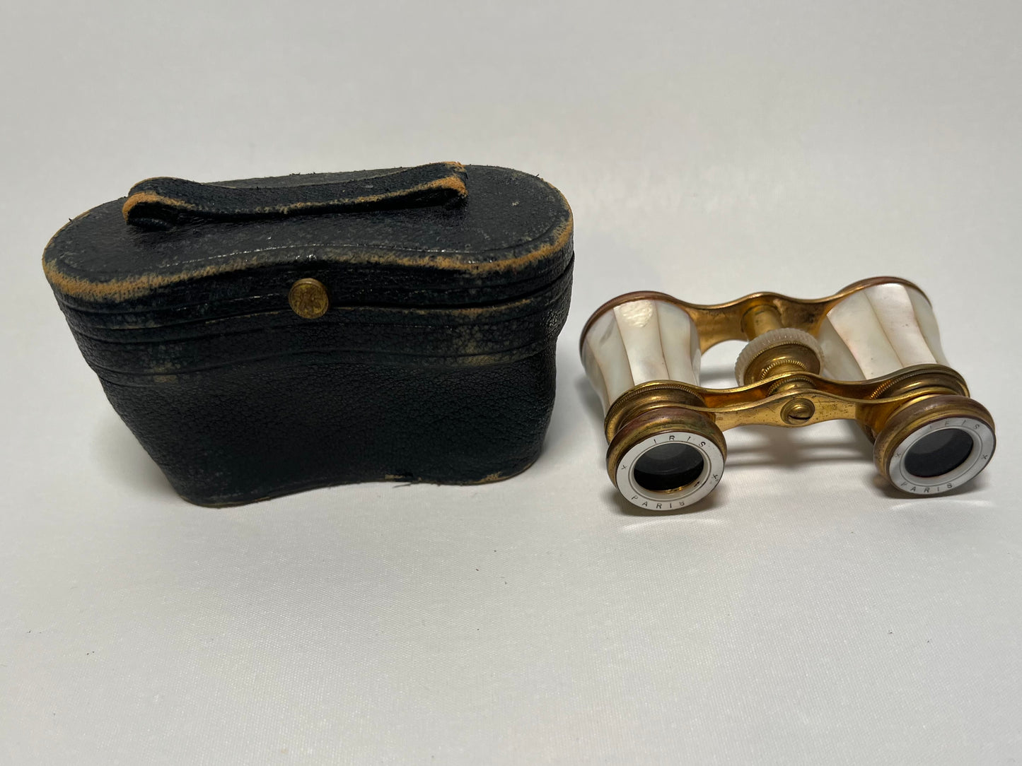 Antique Iris Opera Glasses, Mother of Pearl and Brass, Made in Paris, Includes Original Case
