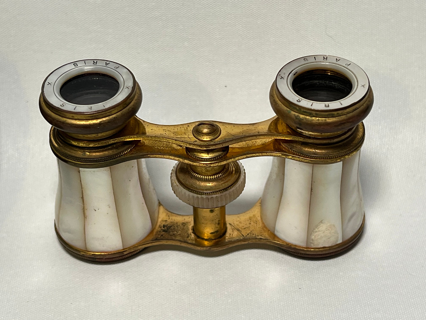 Antique Iris Opera Glasses, Mother of Pearl and Brass, Made in Paris, Includes Original Case