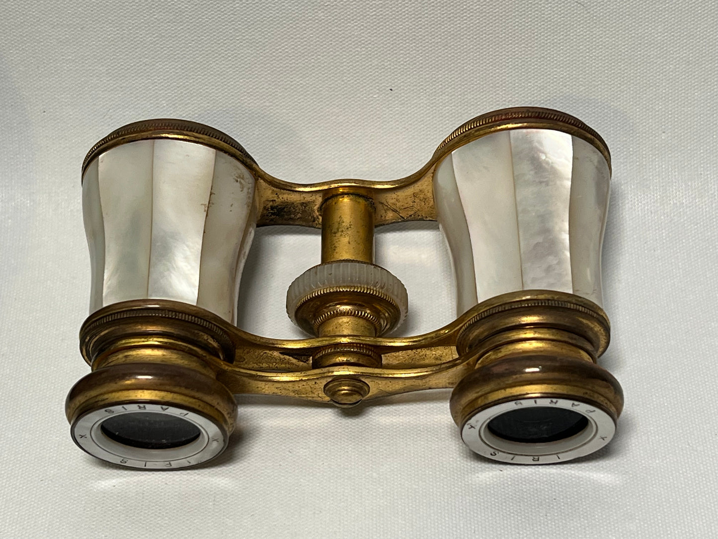 Antique Iris Opera Glasses, Mother of Pearl and Brass, Made in Paris, Includes Original Case