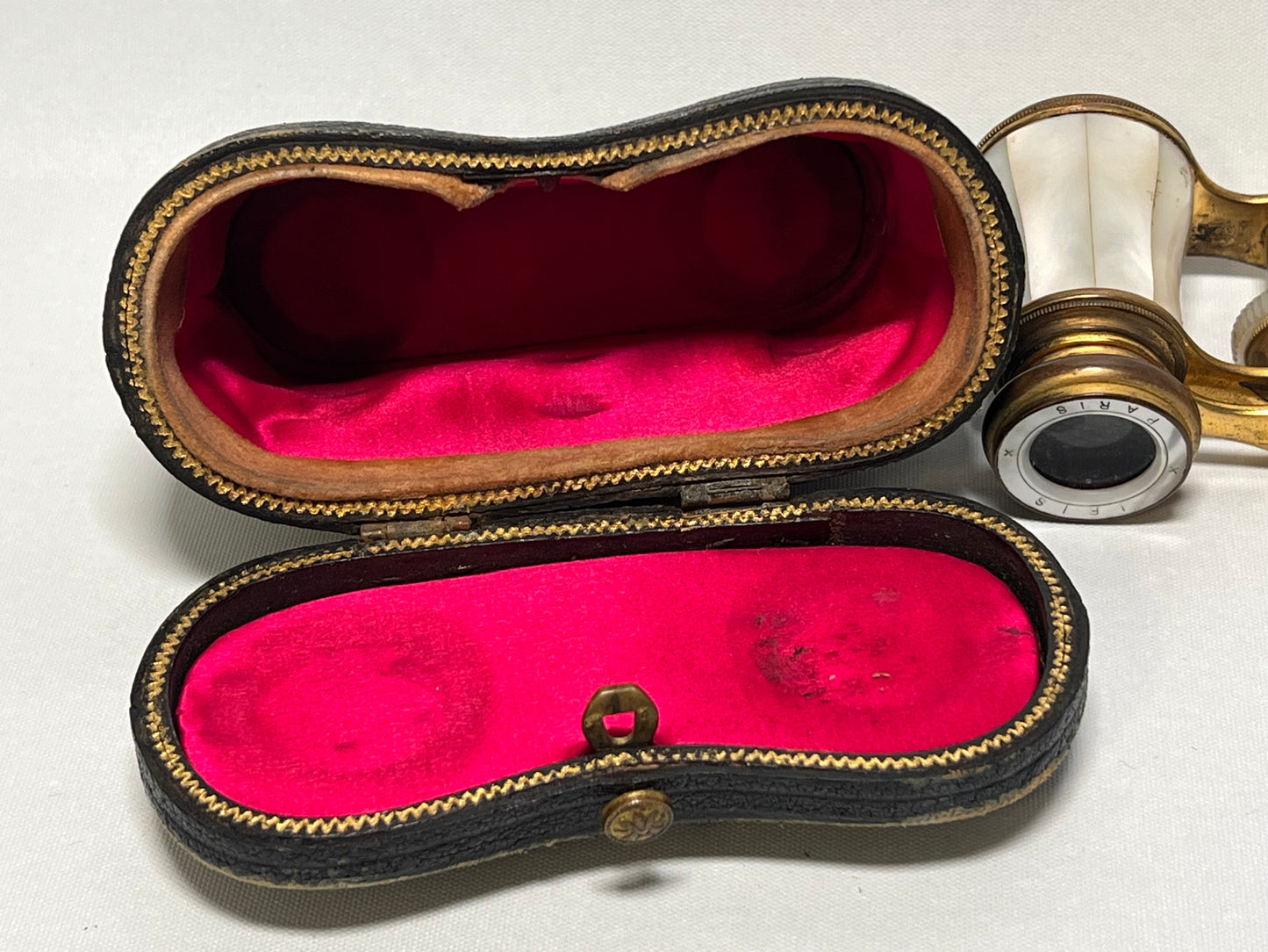 Antique Iris Opera Glasses, Mother of Pearl and Brass, Made in Paris, Includes Original Case
