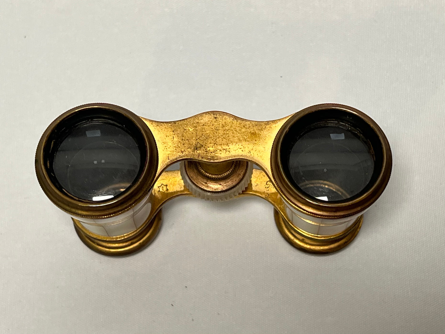 Antique Iris Opera Glasses, Mother of Pearl and Brass, Made in Paris, Includes Original Case