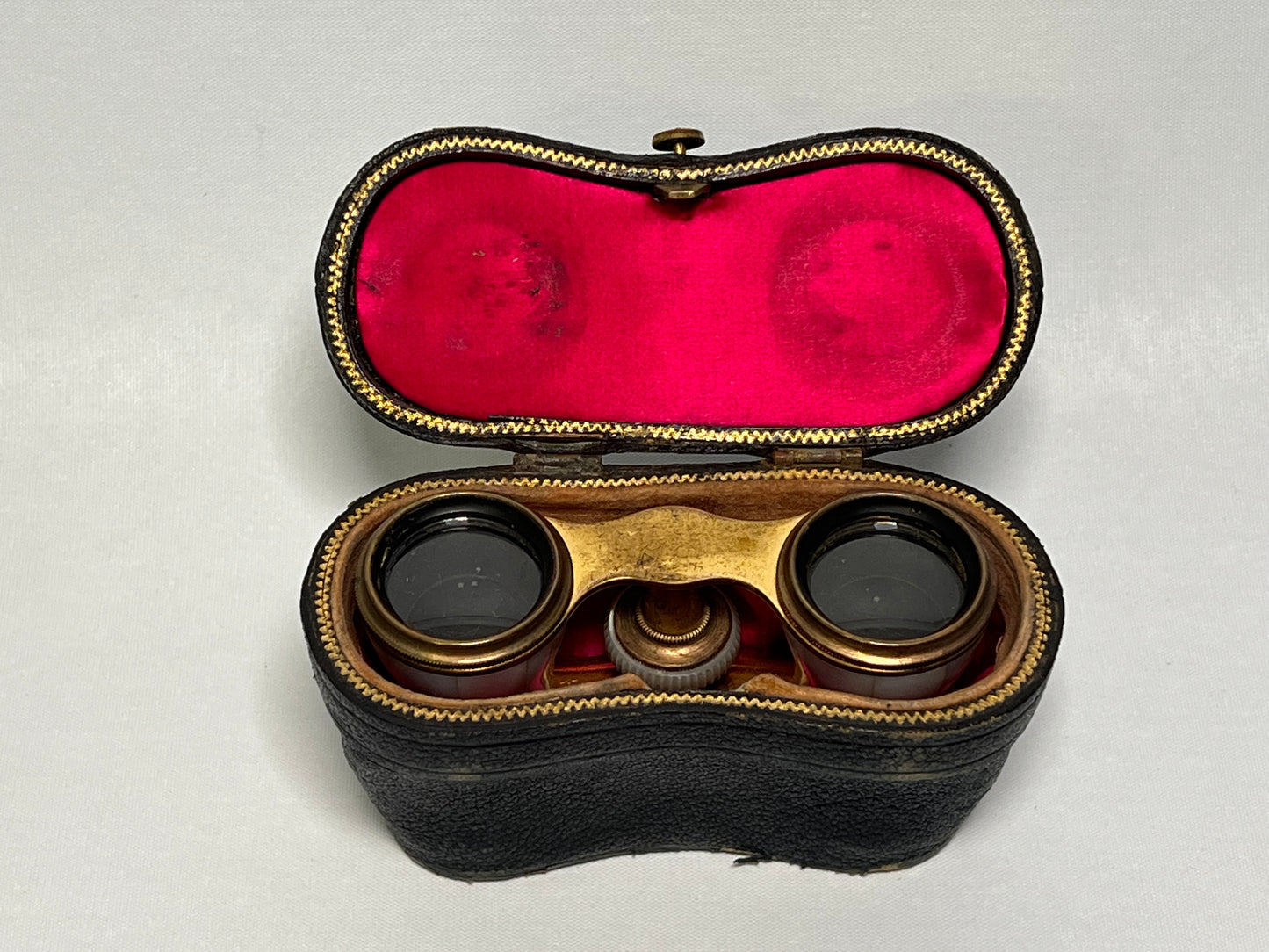 Antique Iris Opera Glasses, Mother of Pearl and Brass, Made in Paris, Includes Original Case