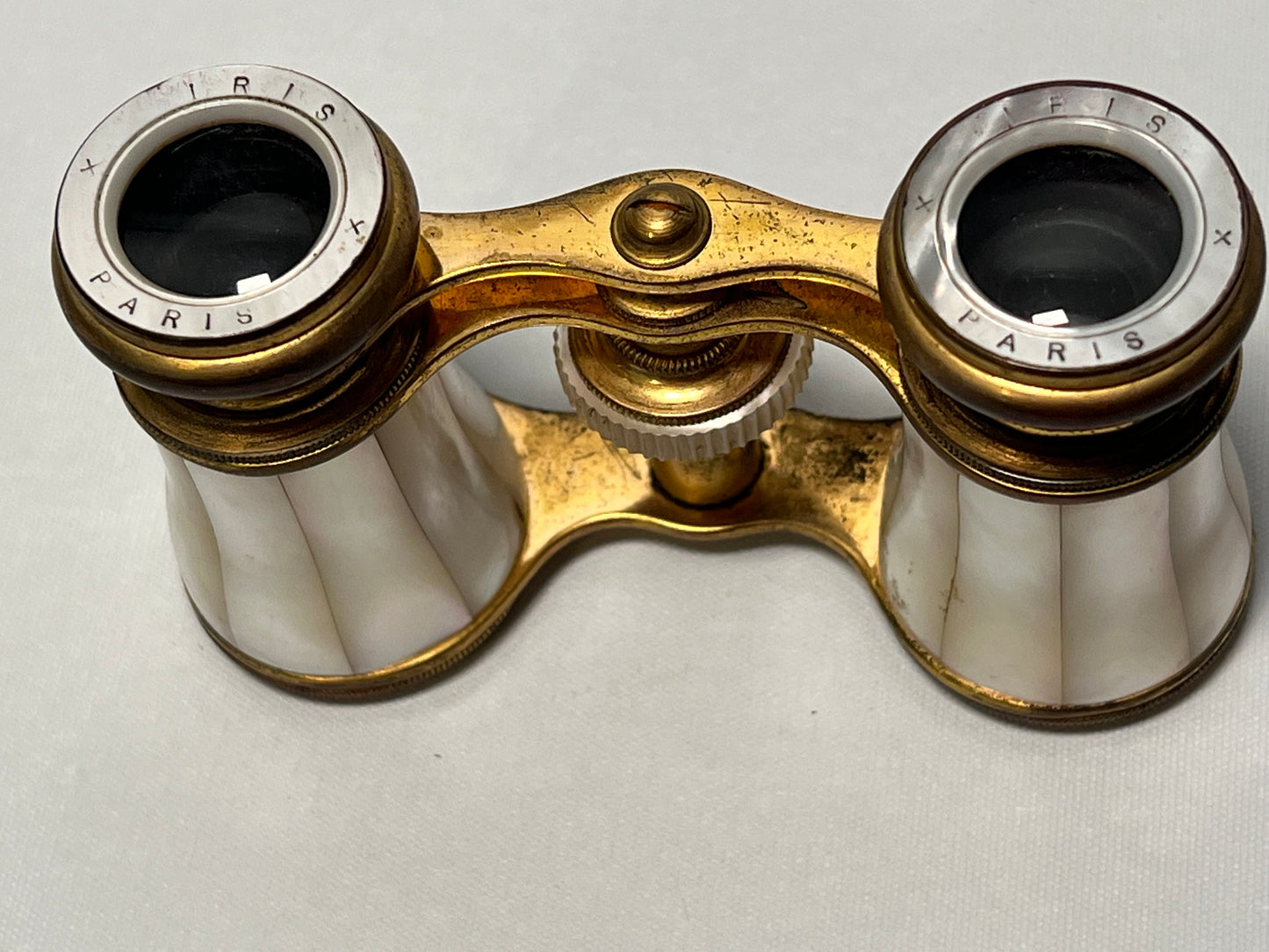Antique Iris Opera Glasses, Mother of Pearl and Brass, Made in Paris, Includes Original Case