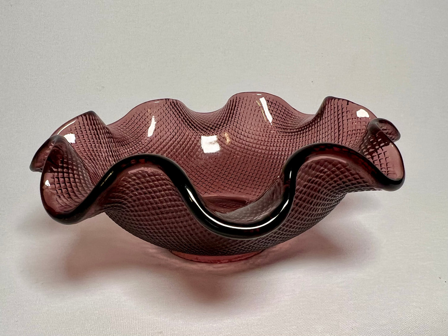 Amethyst Waffle Glass Bowl w/ Ruffled Edge by Colony