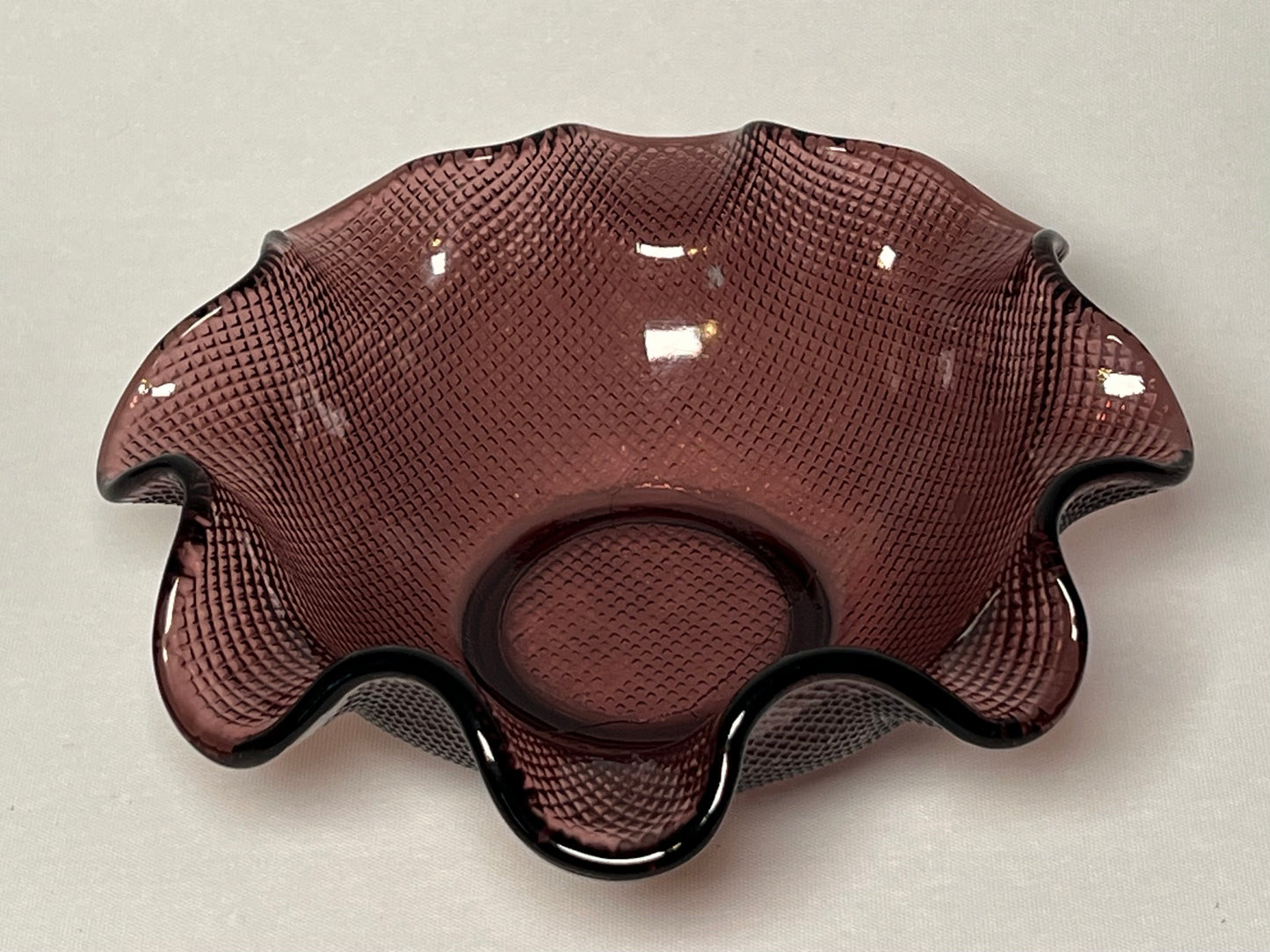Amethyst Waffle Glass Bowl w/ Ruffled Edge by Colony