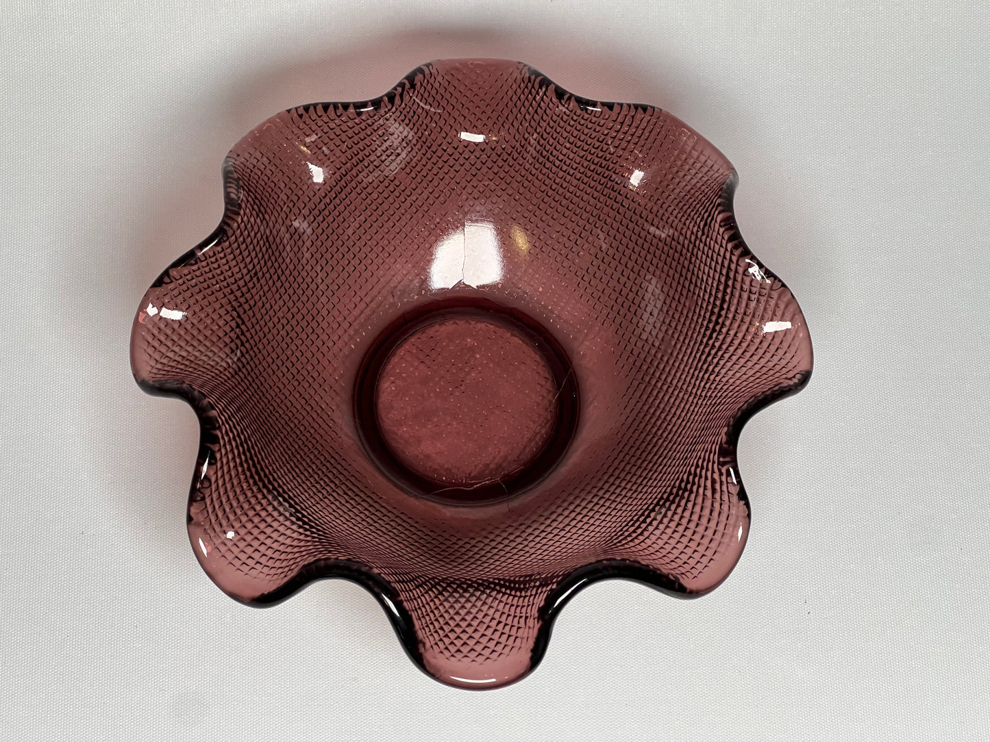 Amethyst Waffle Glass Bowl w/ Ruffled Edge by Colony