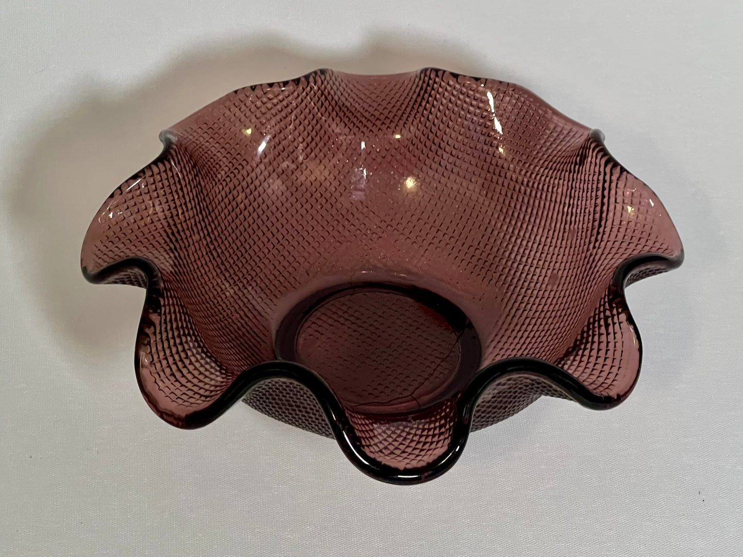 Amethyst Waffle Glass Bowl w/ Ruffled Edge by Colony