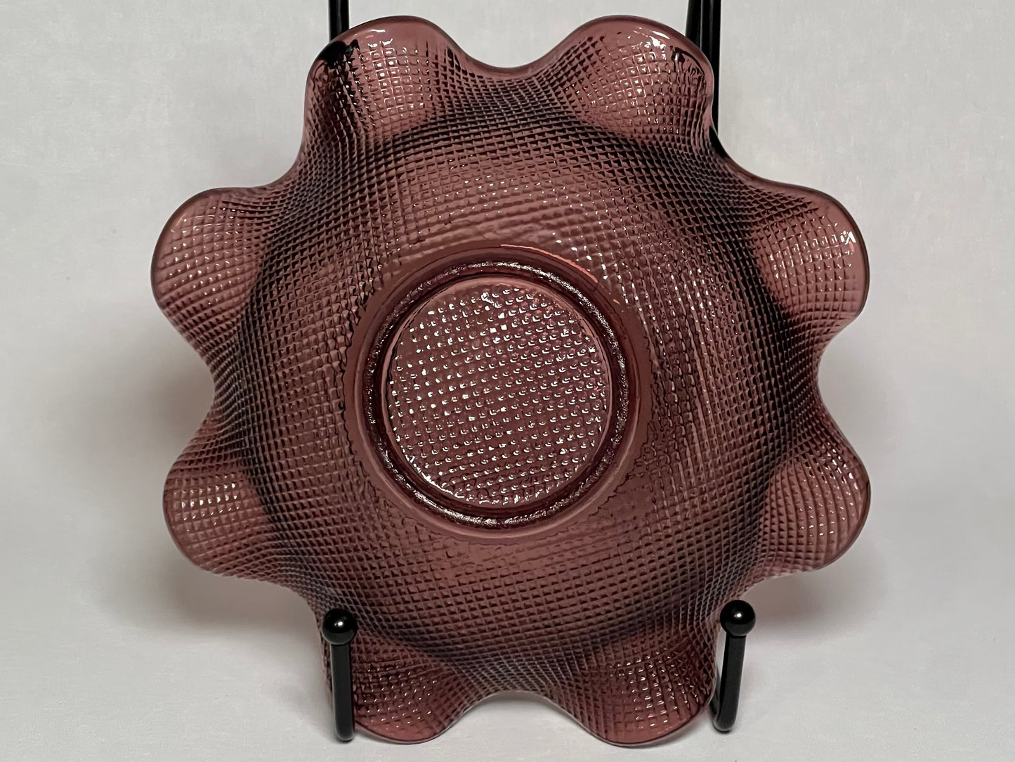 Amethyst Waffle Glass Bowl w/ Ruffled Edge by Colony