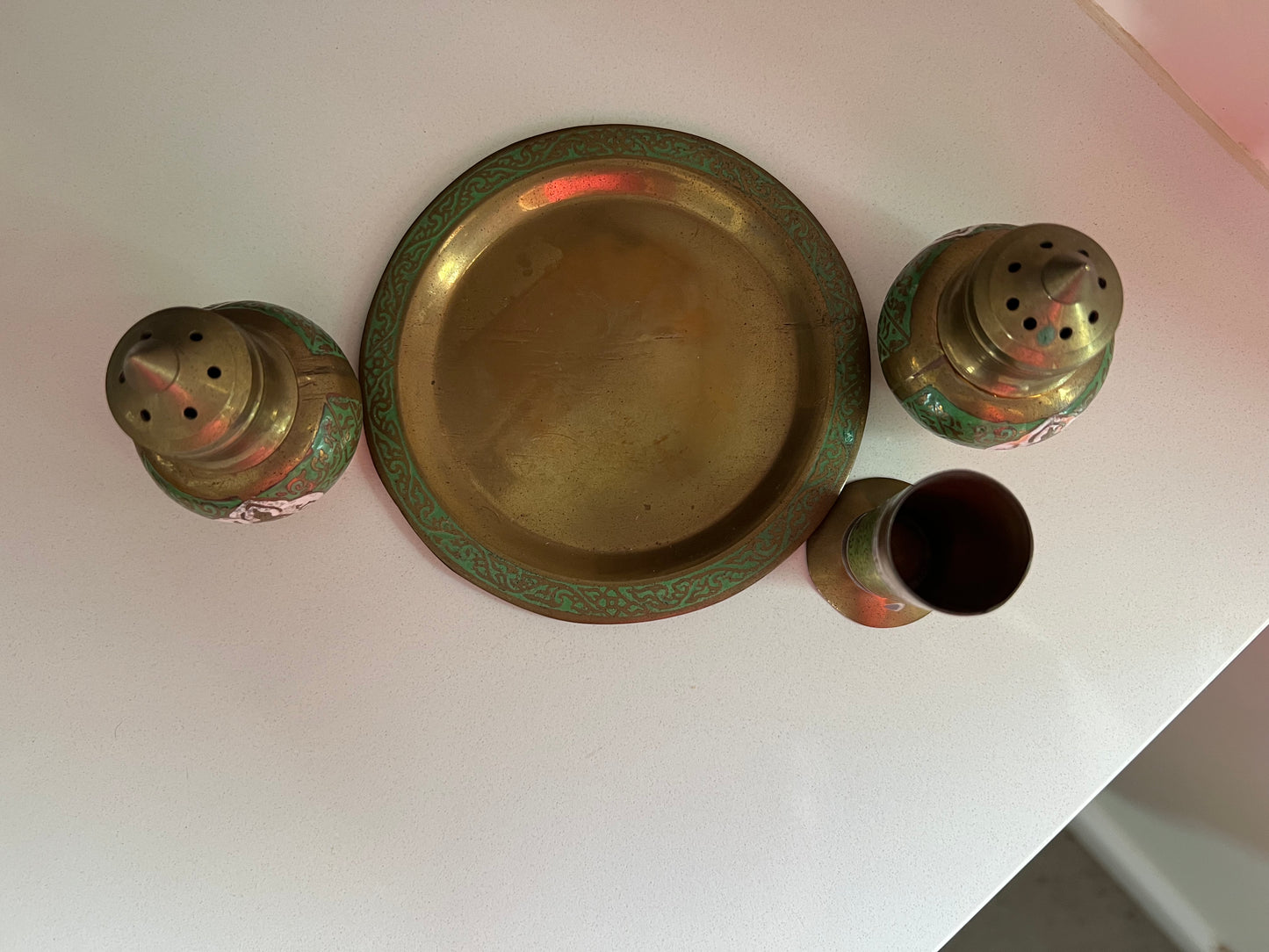 Vintage Brass Salt, Pepper and Toothpick Holder Set