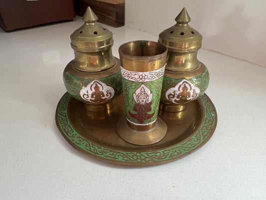 Vintage Brass Salt, Pepper and Toothpick Holder Set