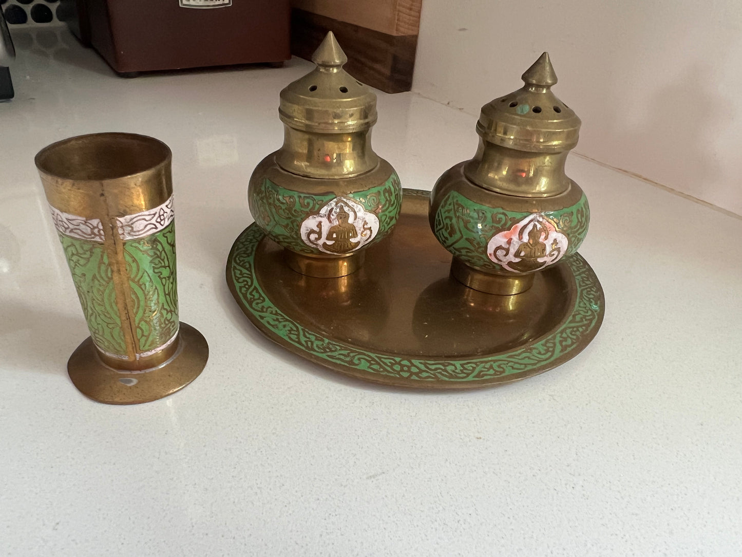 Vintage Brass Salt, Pepper and Toothpick Holder Set