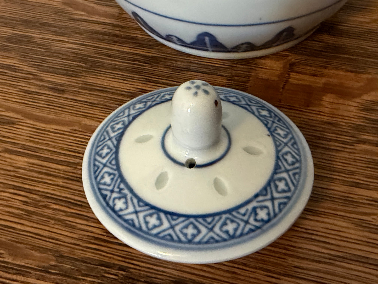 Chinese Blue and White Porcelain Teapot Featuring Rice Grain Pattern